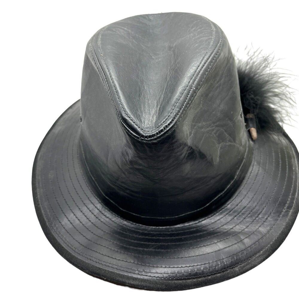 Henschel Safari Hat Fedora Black Leather Men Women 6 3/4 Size M Made In U.S.A.